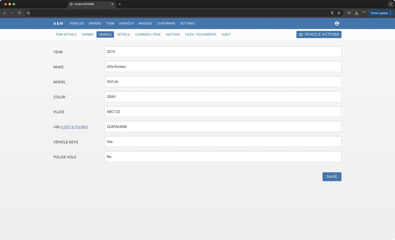 Impound management system screenshot